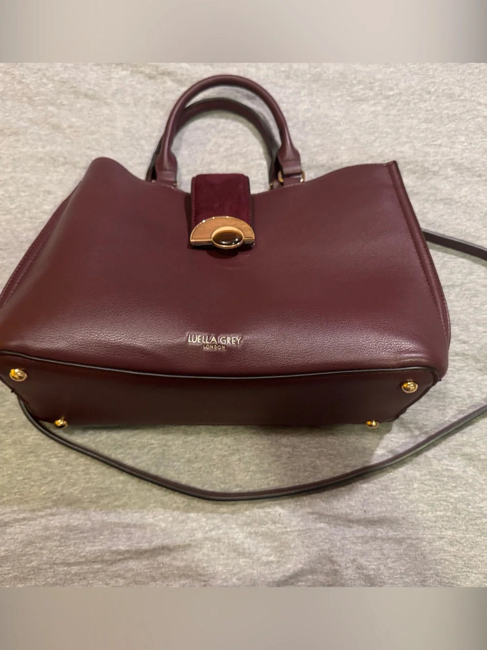 Luella Grey Wine Faux Leather Top-Handle Satchel with Shoulder Strap